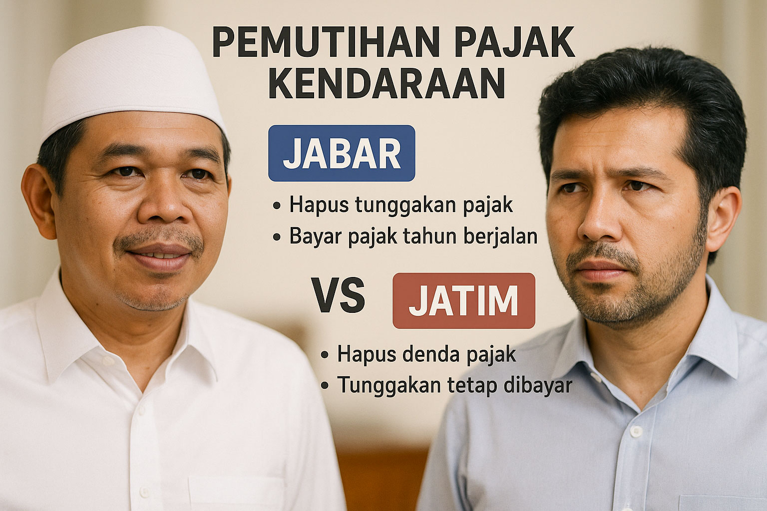 Pemutihan Pajak: Jabar KDM Hapus Total Tunggakan, Jatim Masih Kok Fokus Denda — Apa Kata Emil Dardak?