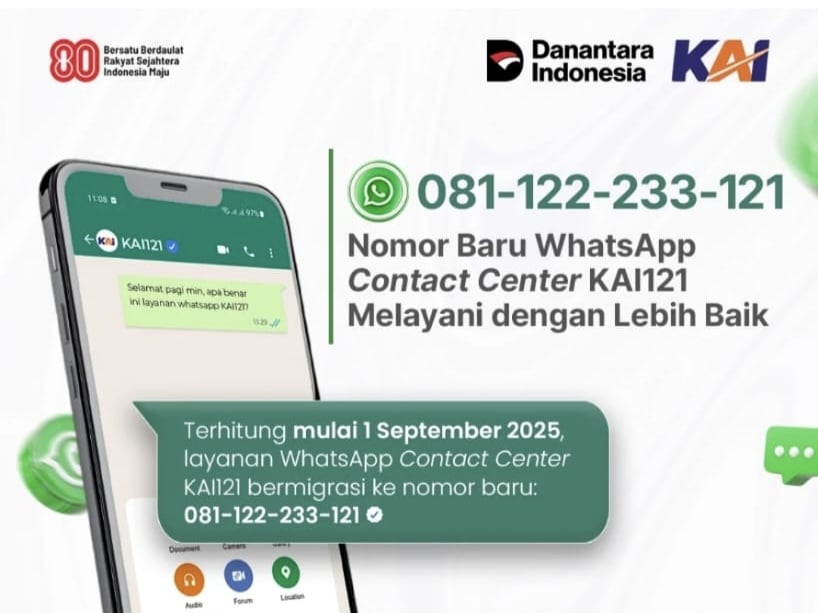 KAI Daop 7 Madiun Umumkan Perubahan Nomor WhatsApp Resmi Contact Center KAI121