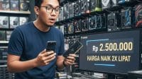 Ilustrasi orang kaget melihat harga Ram naik di toko komponen PC Dulu VGA, Kini RAM: Mengapa AI Membuat Komponen PC Semakin Mahal?