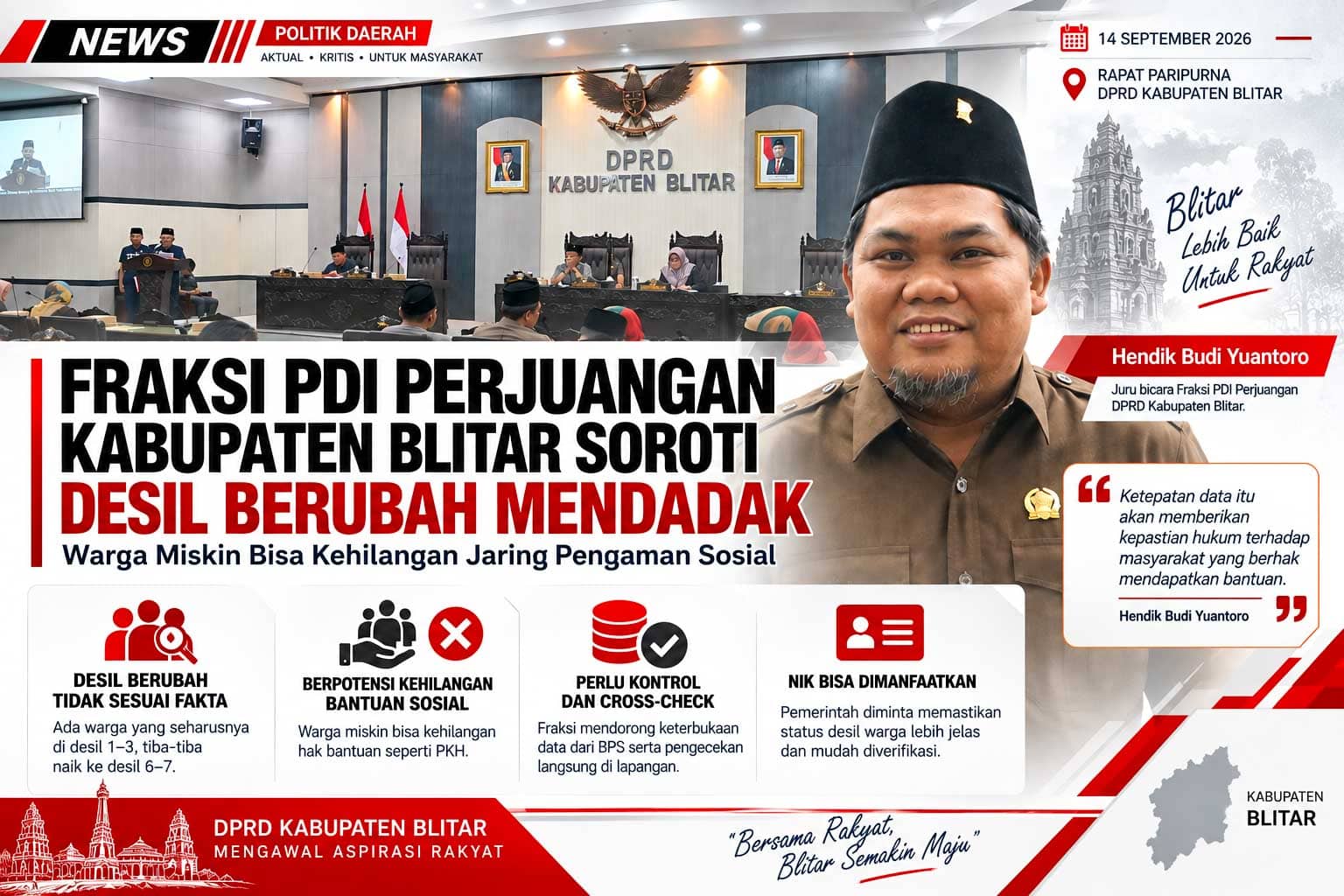 Fraksi PDI Perjuangan Kabupaten Blitar Soroti Desil Berubah Mendadak, Warga Miskin Bisa Kehilangan Jaring Pengaman Sosial